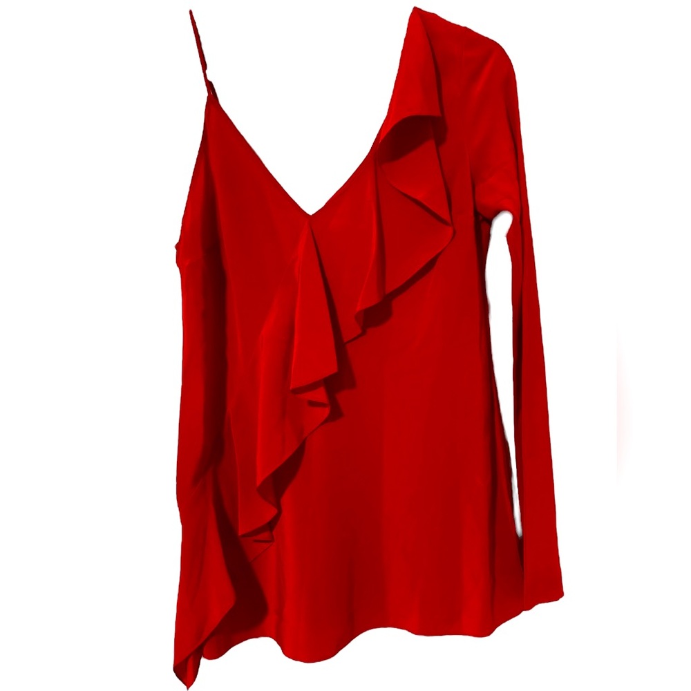 Elegant Red 100% Silk Women's Blouse